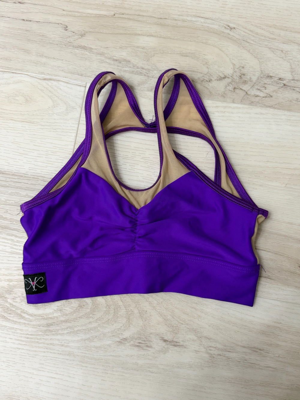 Girls' Purple Kandi Kouture Dance Top with Mesh Tan